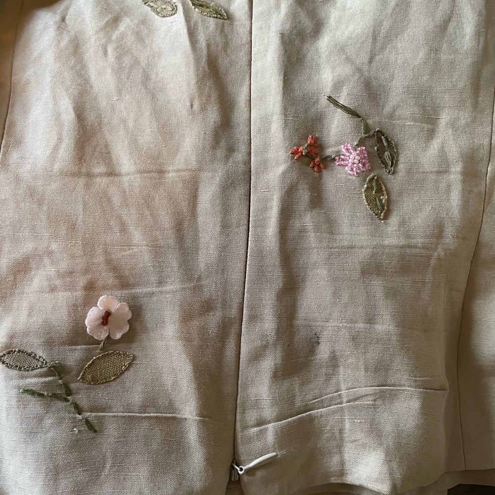 Ann Taylor floral embroidered Beige Silk Linen Skirt set - Picture 14 of 16